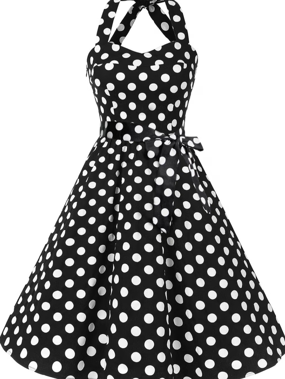Classic One-Shoulder Polka Dot Dress in Black and White